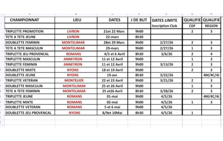 CALENDRIER FEDERAL 2026